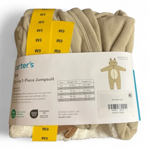 Carter's Tan Zip-Up 1-Piece Jumpsuit NWT - Picture 2 of 2